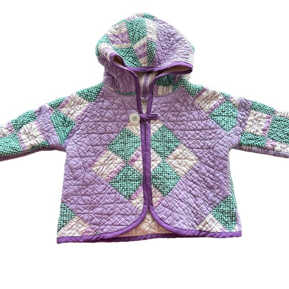 Handmade Toddler Hooded Jacket Made from Vintage Quilts 4T Multi Layla Purple - Picture 1 of 9